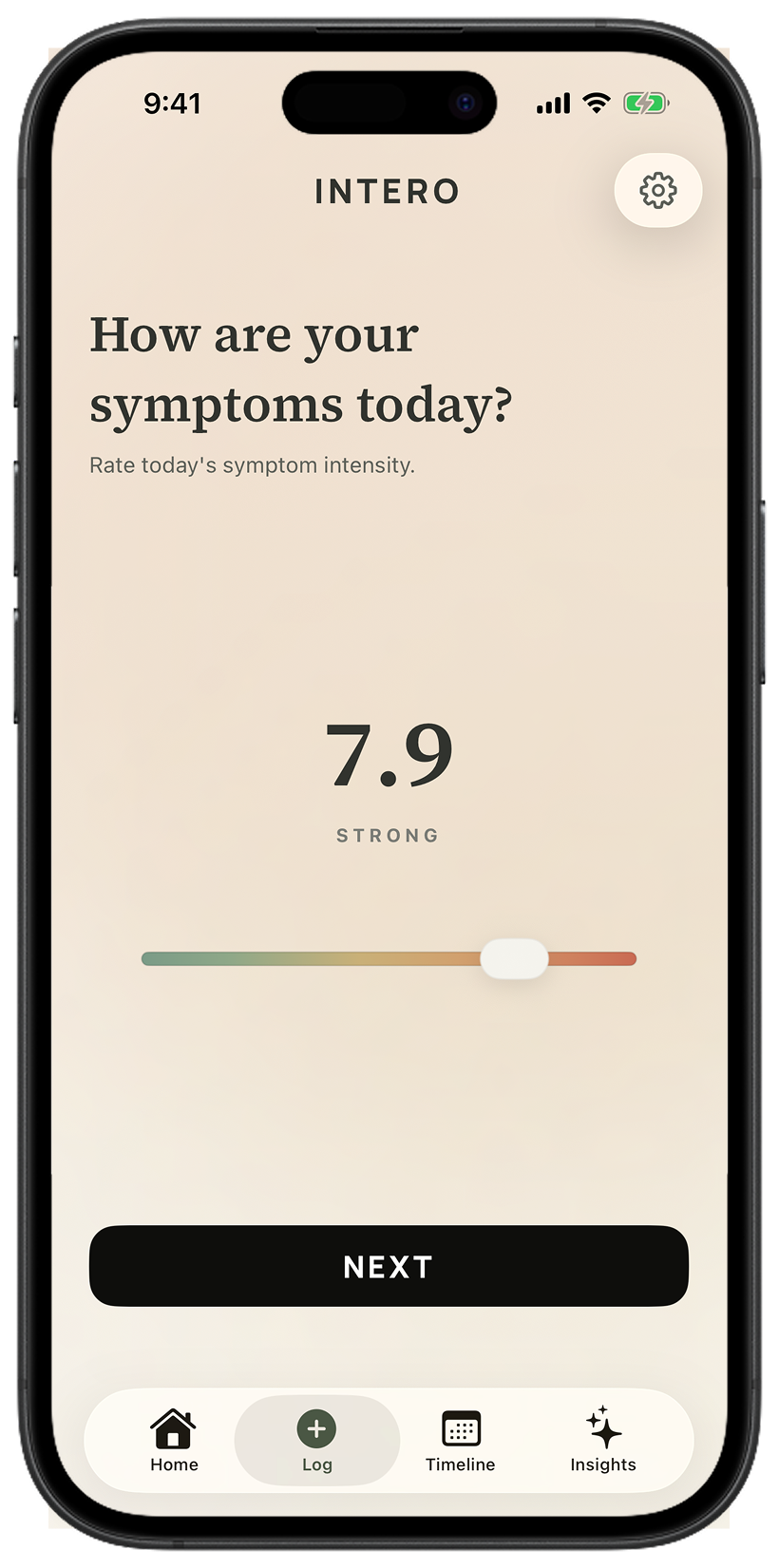 Intero daily check-in screen