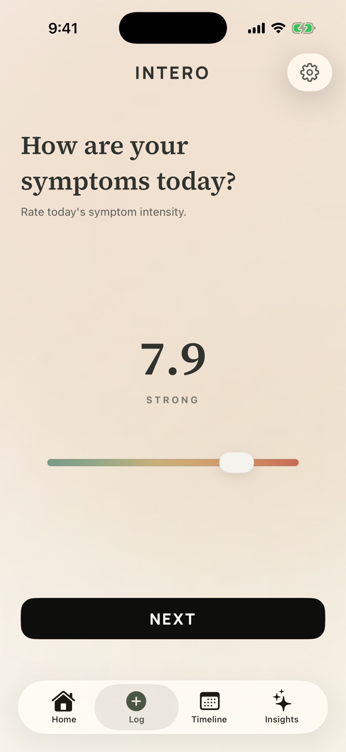 Intero daily check-in screen